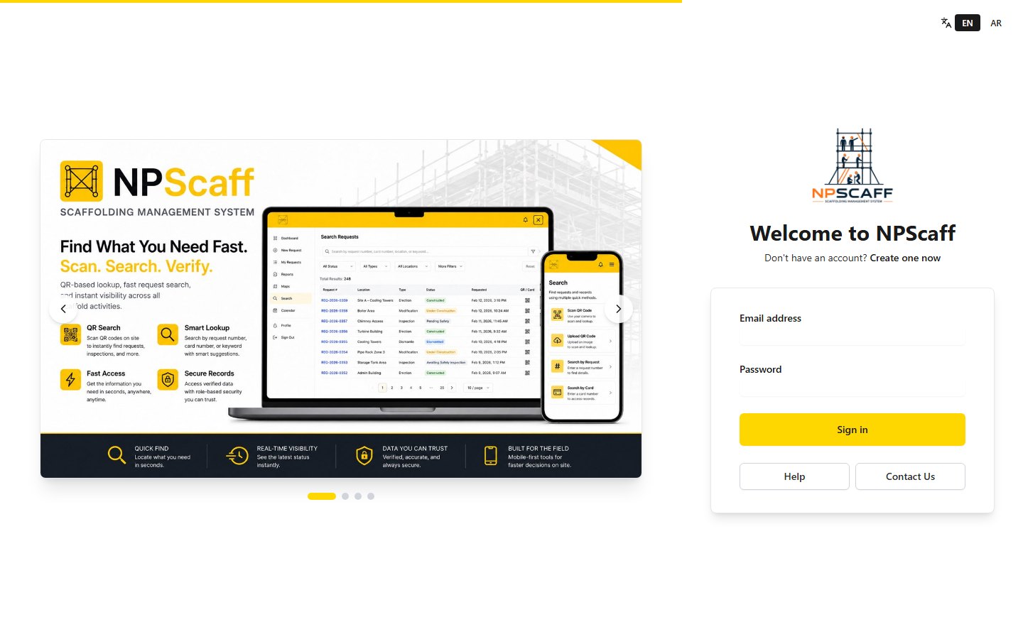 NPScaff scaffold management platform interface