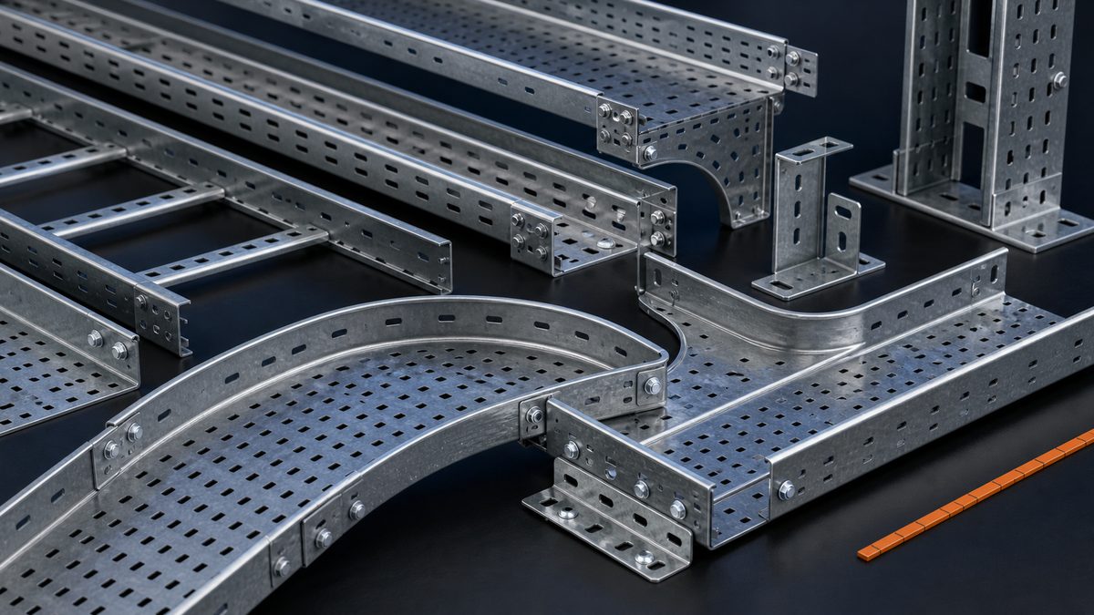 Galvanized cable trays, ladders, bends, and support brackets