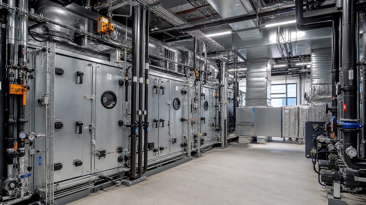 Industrial HVAC plant room and coordinated ductwork