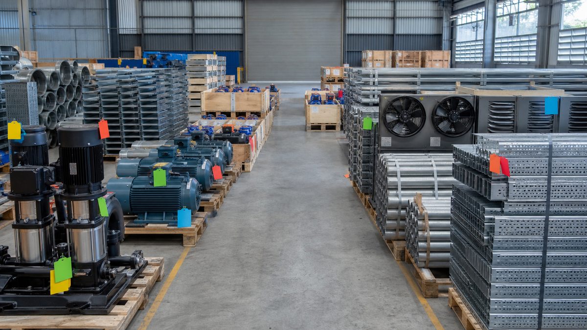 Mechanical project supplies staged for inspection and dispatch
